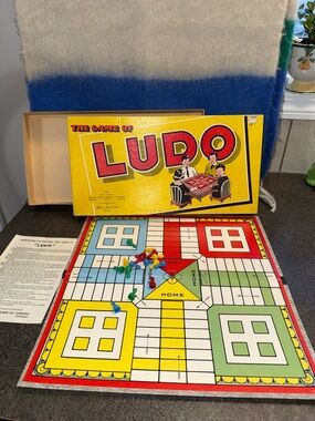 Vintage Parker Bros The Game of Ludo Board Game - Bright Yellow Box